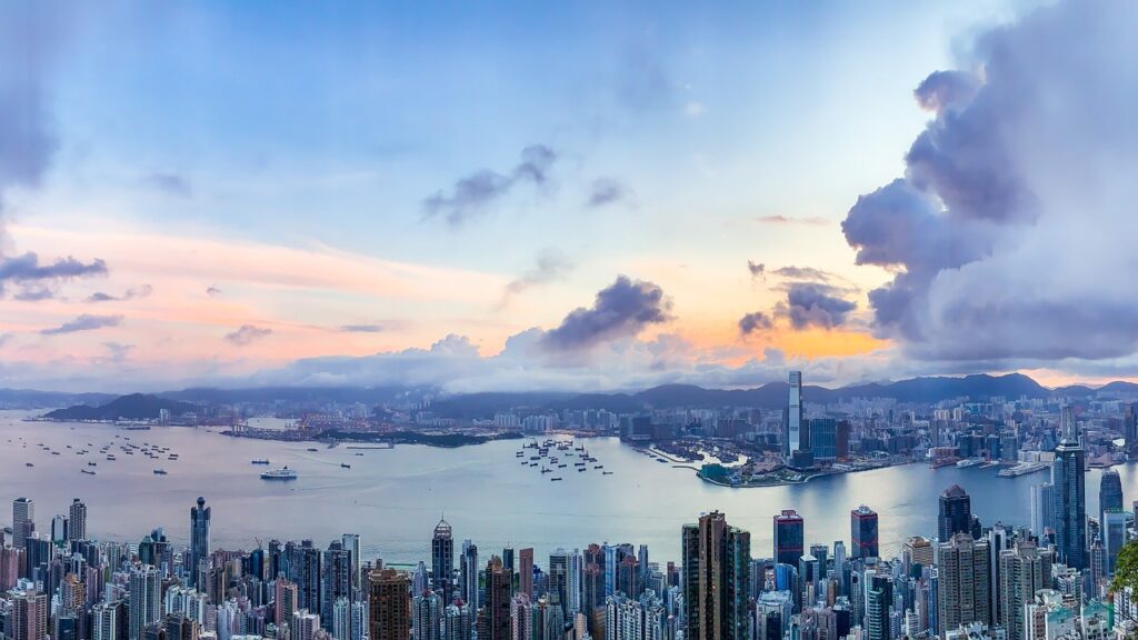 hongkong, sunrise, city